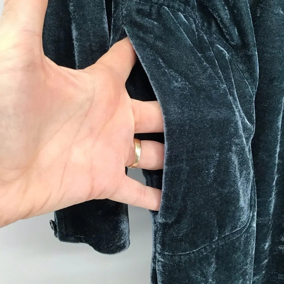 Elle Rae Velvet Shirt Dress Button-Up Stand Collar Midi Green Dress Size S - Picture 6 of 8